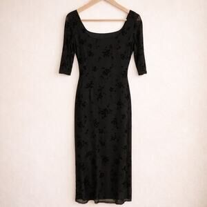 Vintage Hugo Buscati Black Velvet Burnout Maxi Dress XS Sheer Floral Y2K 90s